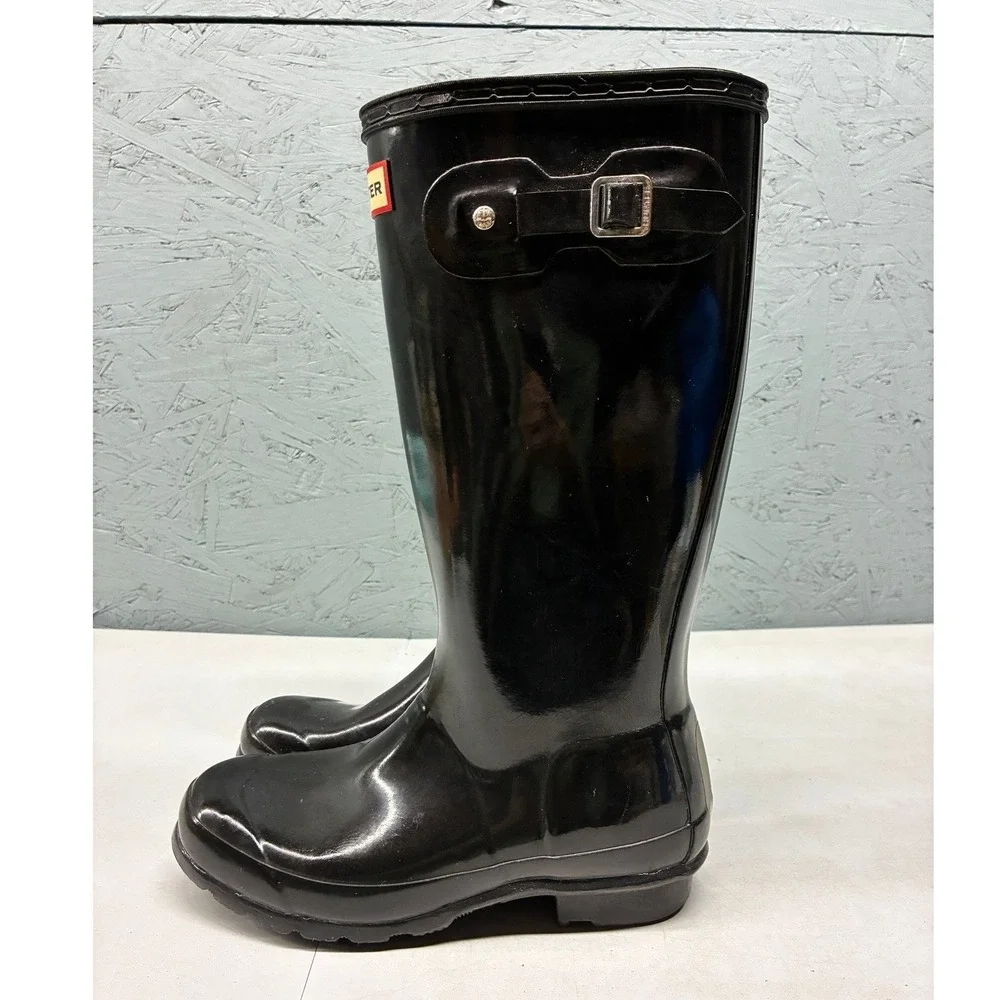 Hunter Original Gloss Tall Rain Boots Kids Black US 5B/6G Waterproof Classic